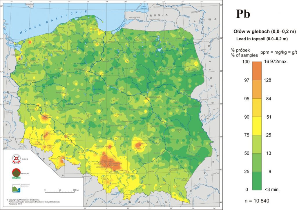 Zawartość ołowiu w powierzchniowej warstwie gleb Polski