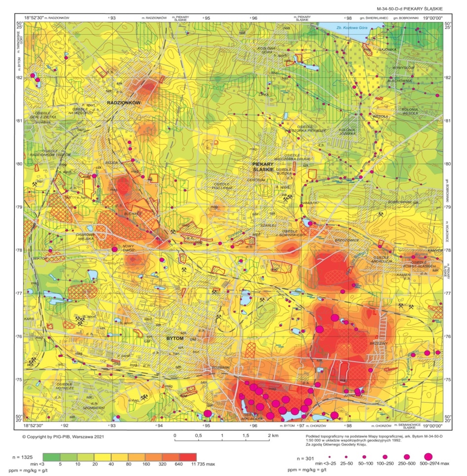 Arsenic concentration in topsoil (0.0–0.3 m) and sediments in the Piekary Śląskie map sheet